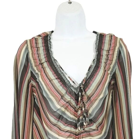 Vintage 90's Y2K Kenneth Cole 100% Silk Striped Longsleeve Top Size 8 - Picture 5 of 13